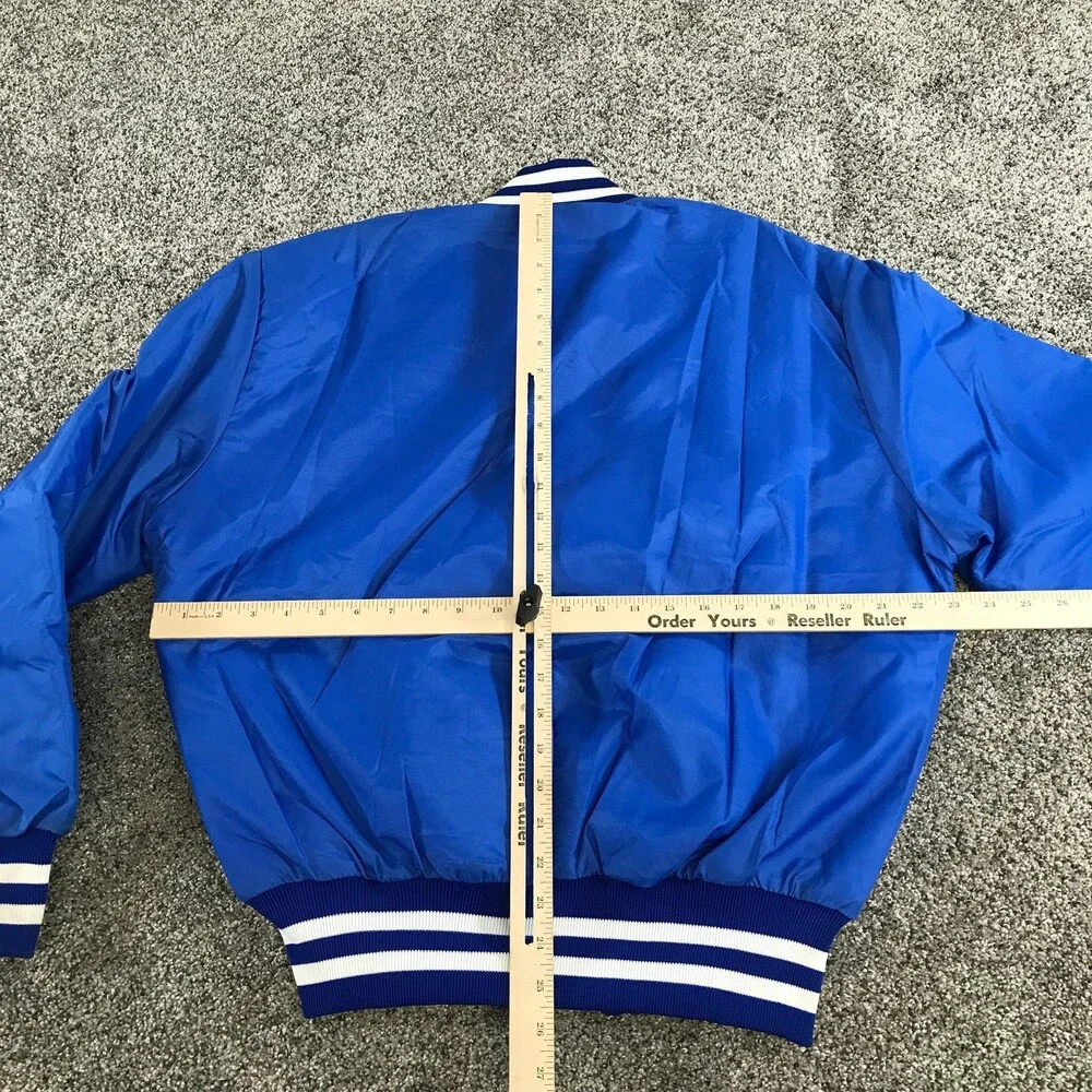 Vintage Holloway Varsity Jacket Mens Large Royal Blue Satin Quilted Snaps